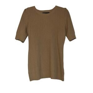 The Limited Caramel Brown Ribbed Knit Sweater Top Short Sleeve Minimalist M